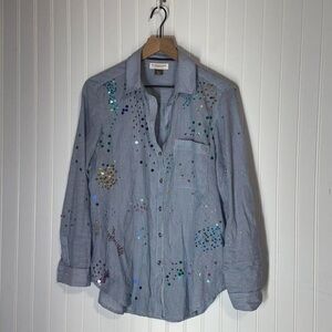 Pilcro Blue Sequin Button Down Shirt